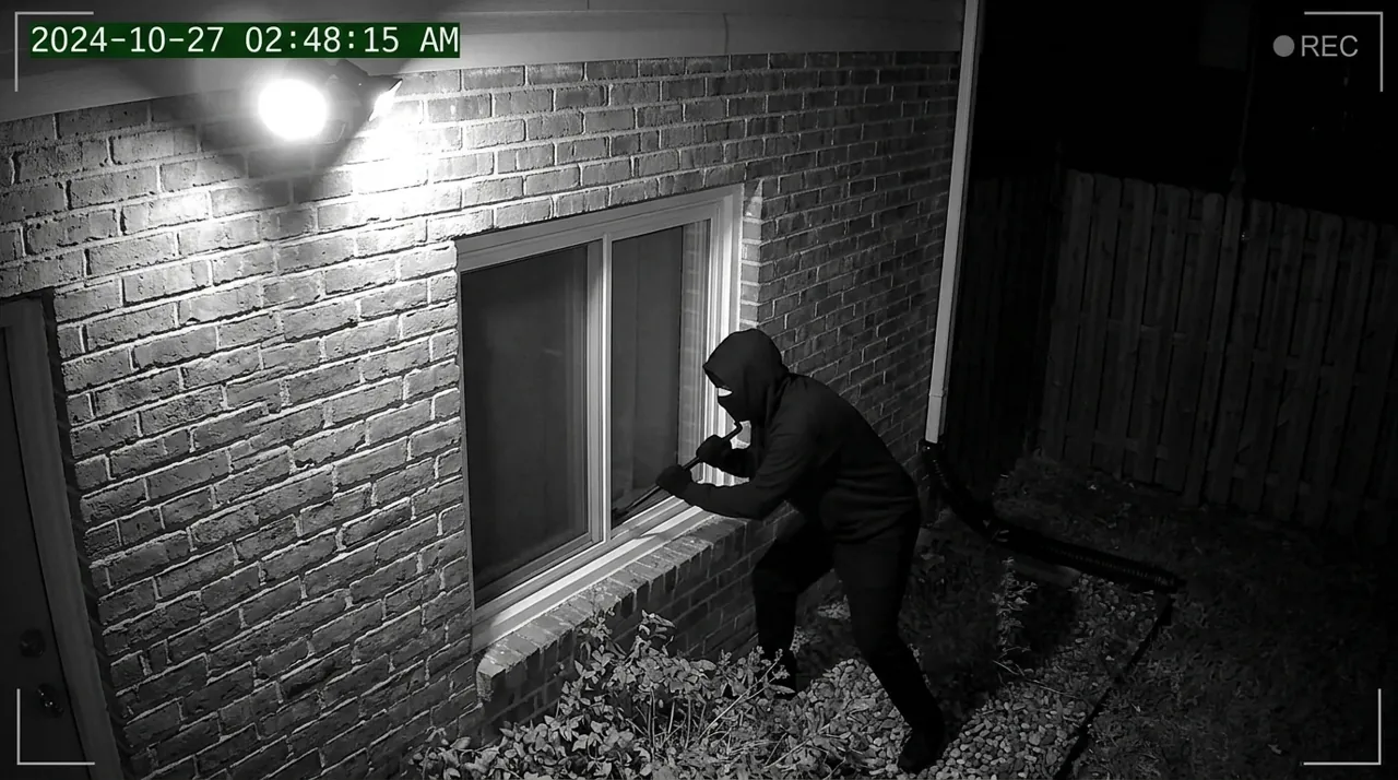 A burglar prying open a window