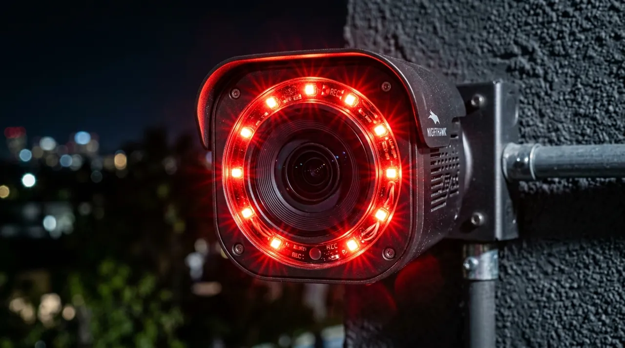 A camera lens with warning lights