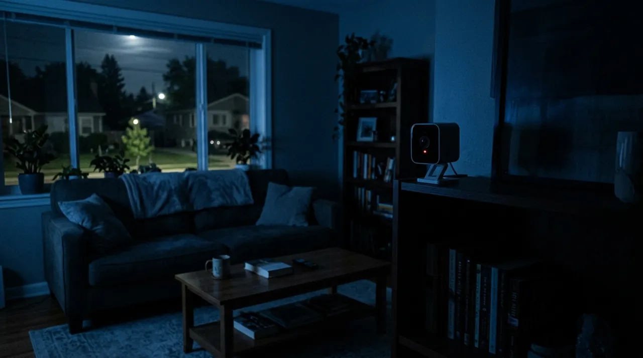 A camera light flickering in a room
