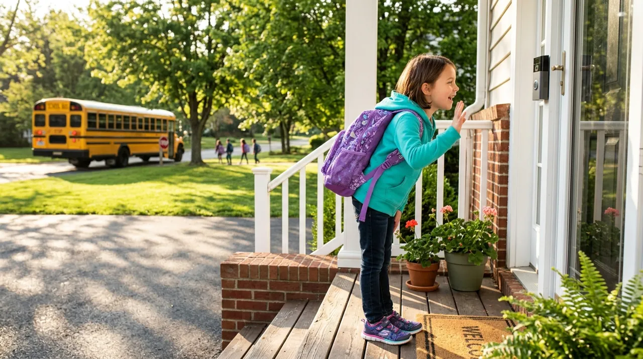 A child talking to a doorbell camera