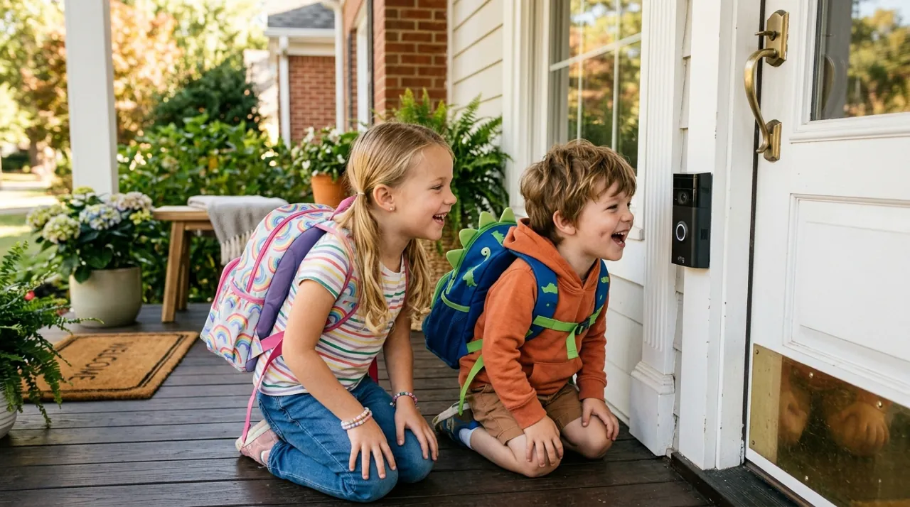 Children talking to a doorbell camera