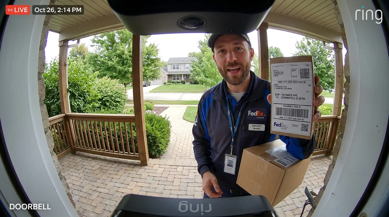 A delivery person showing a shipping label