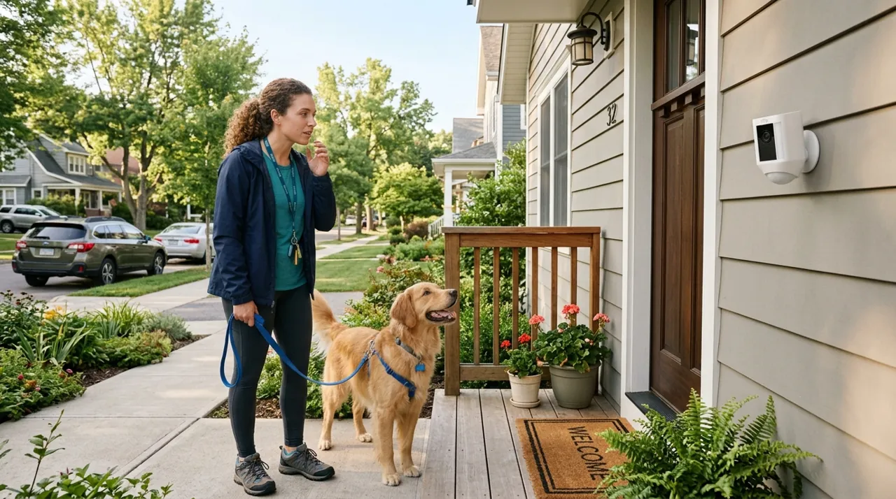 A dog walker speaking to a camera