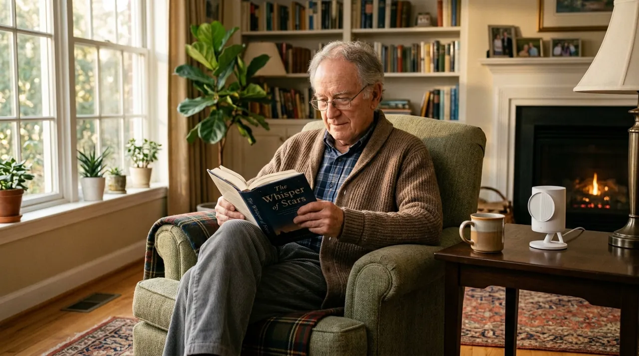 An elderly man reading a book