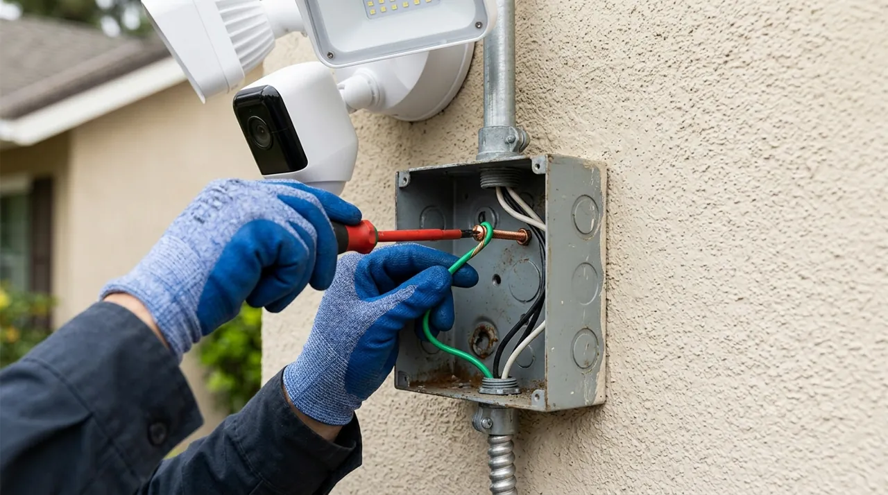 An electrician attaching a ground wire