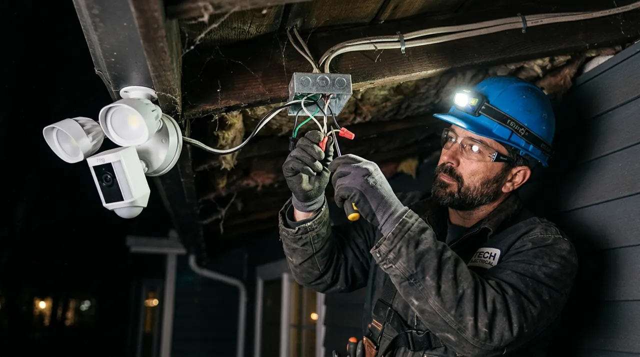 An electrician inspecting wiring