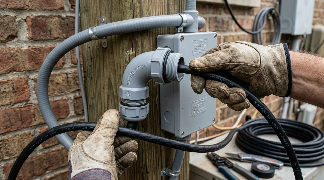 Feeding a cable through a conduit fitting