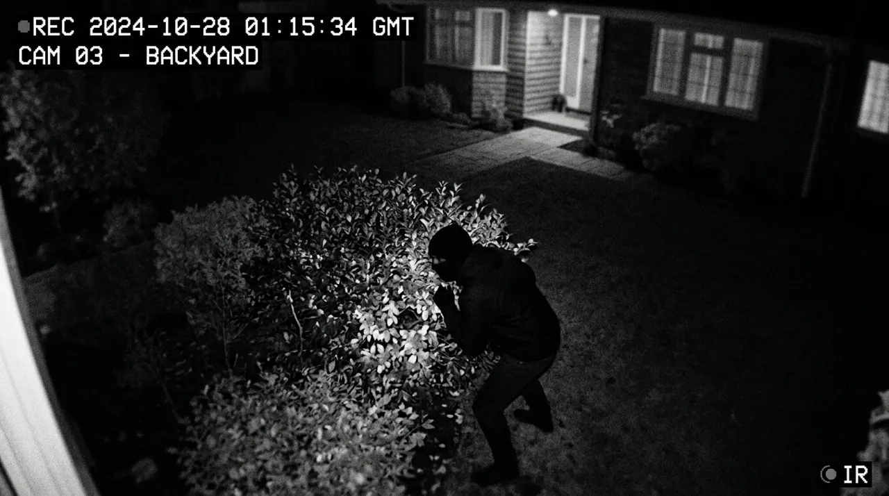 A figure hiding behind a bush