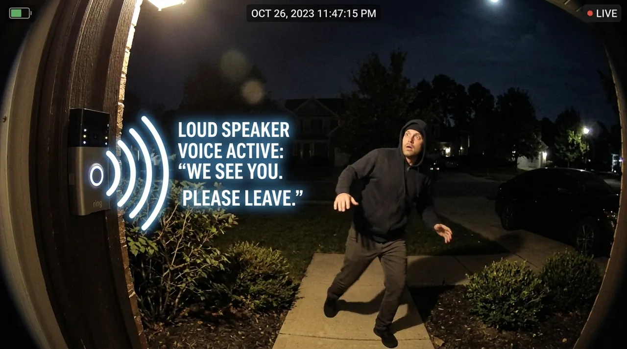 A figure reacting to doorbell audio
