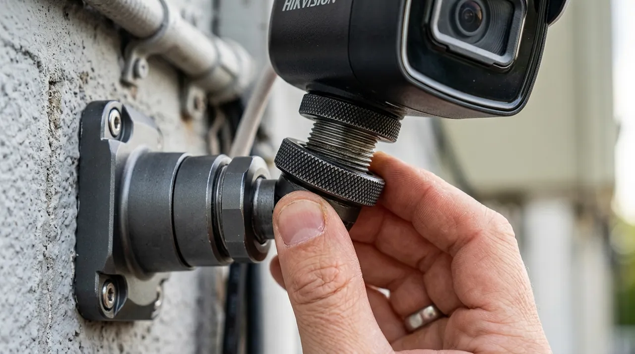 Fingers twisting a camera mount ring