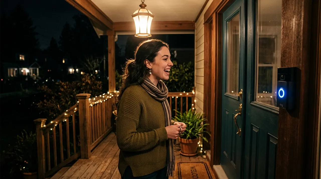 A friend speaking into a video doorbell