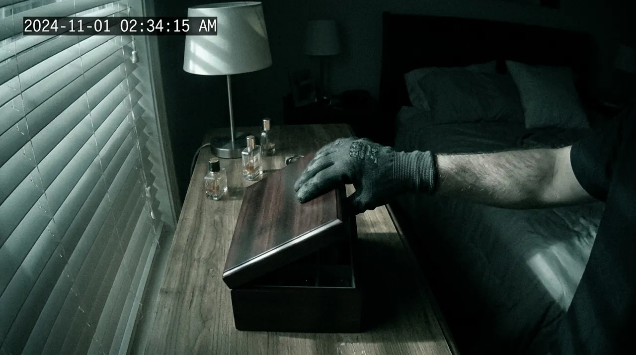 A gloved hand opening a jewelry box
