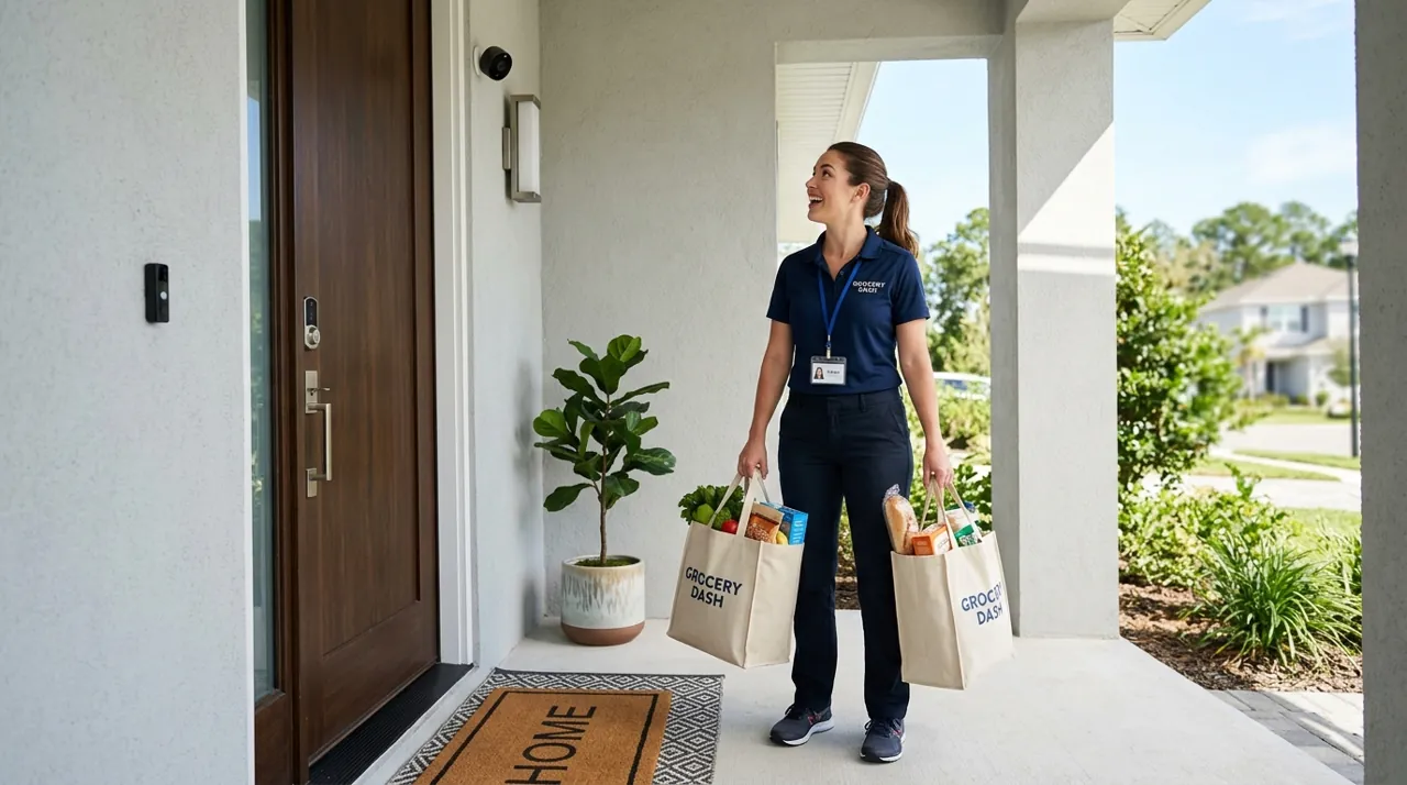 A grocery worker talking to a camera