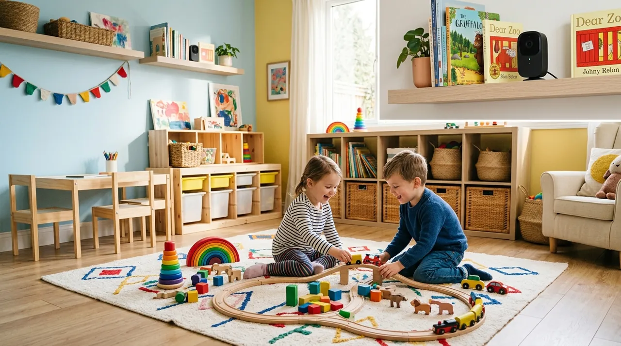 An indoor camera overlooking kids playing