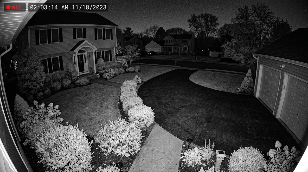 Infrared night vision covering a suburban yard