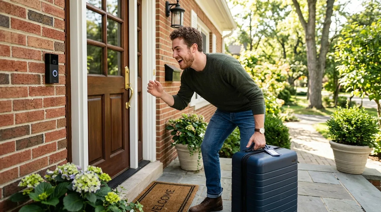 A man speaking to a video doorbell
