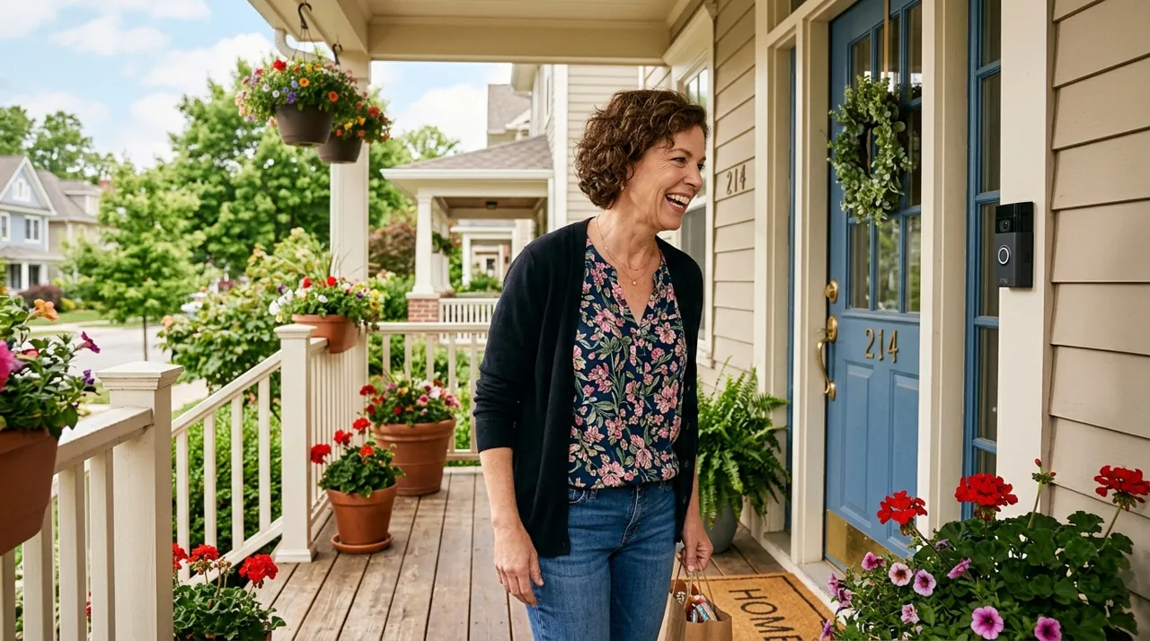A neighbor speaking into a video doorbell