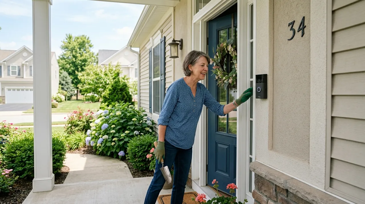 A neighbor talking to an outdoor camera