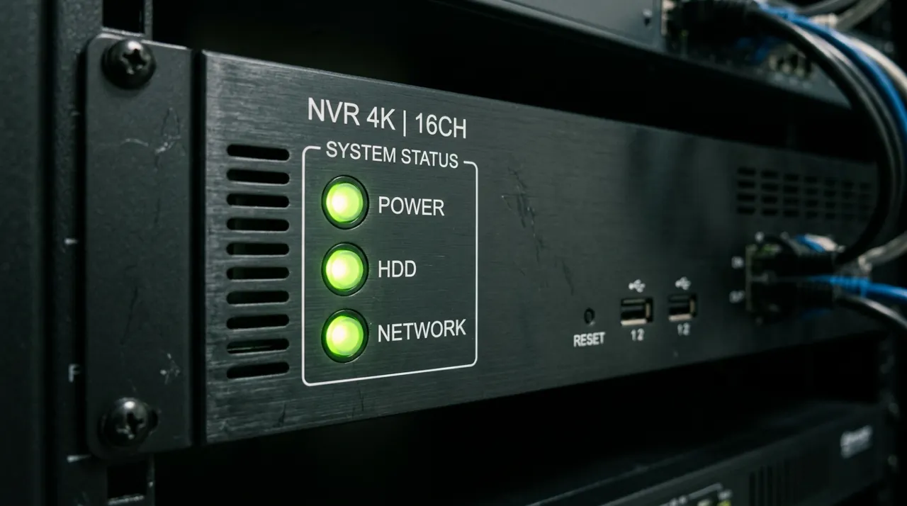An NVR with status lights during normal operation