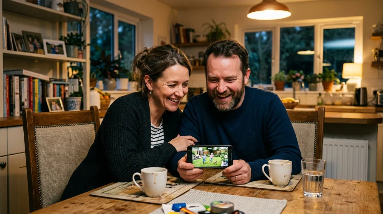 Parents viewing a backyard camera