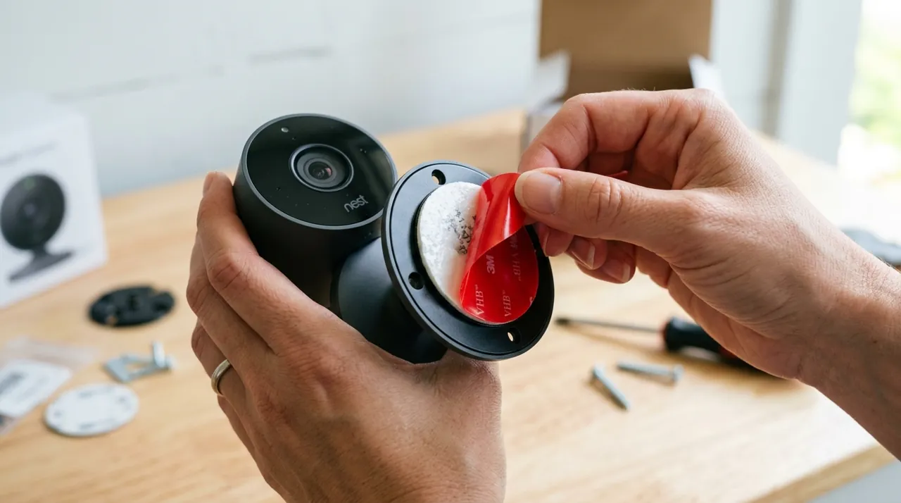 Peeling adhesive tape off a camera mounting backplate