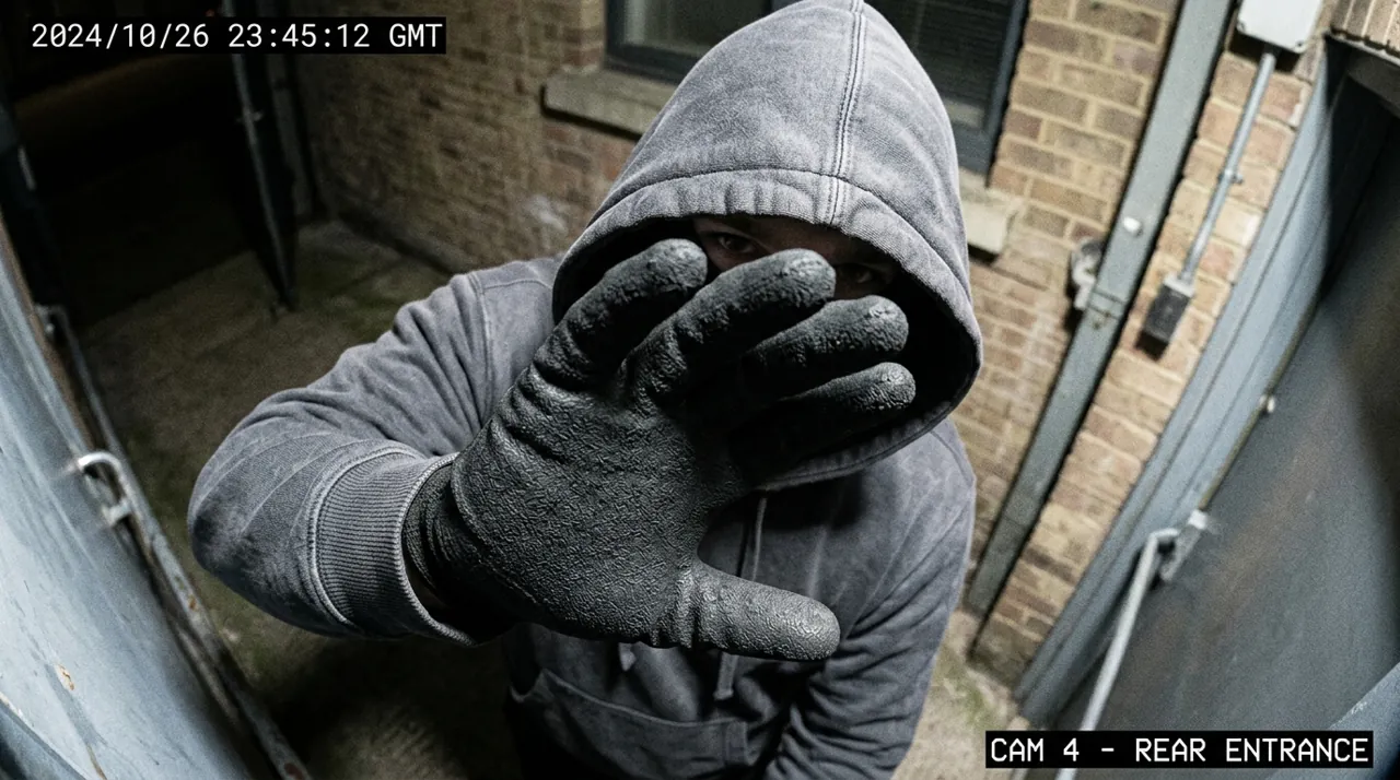 A person blocking a security camera