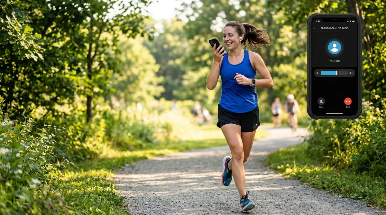 A person jogging while using a security app