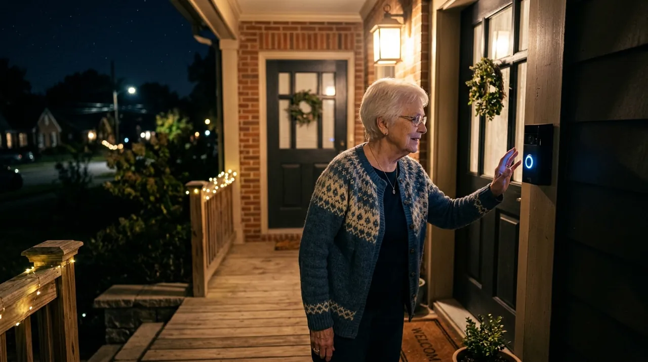A person talking to a video doorbell