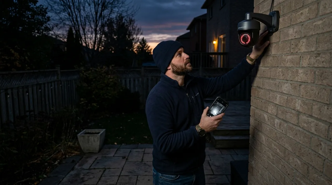 A person testing a security camera's motion detection