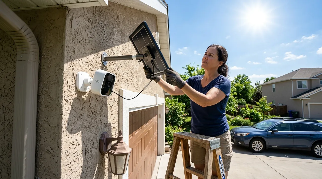 A person tilting a solar panel