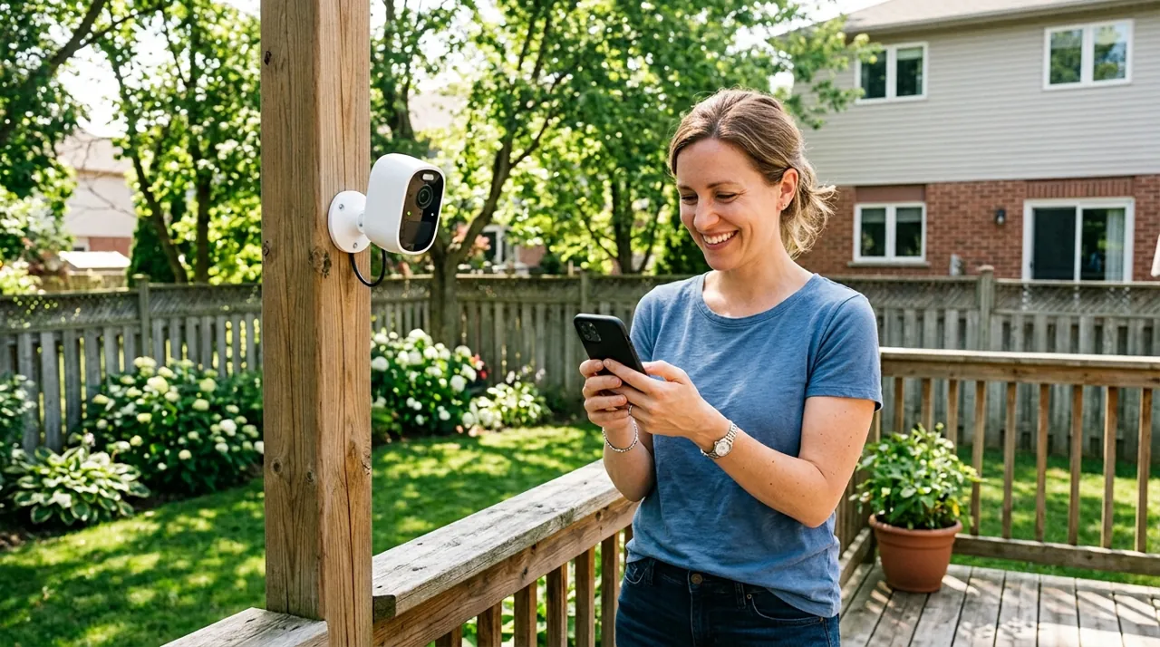 A person watching a live camera feed