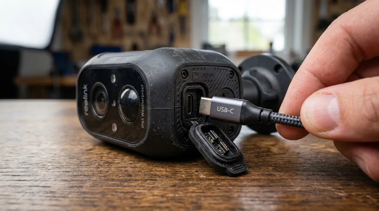 Plugging a USB-C cable into a camera