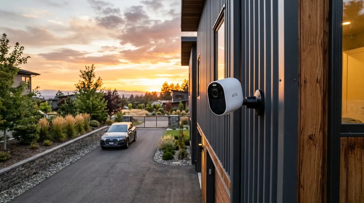 A security camera mounted on a wall