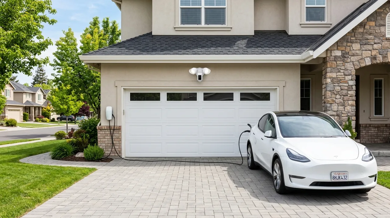 A security camera overlooking a driveway