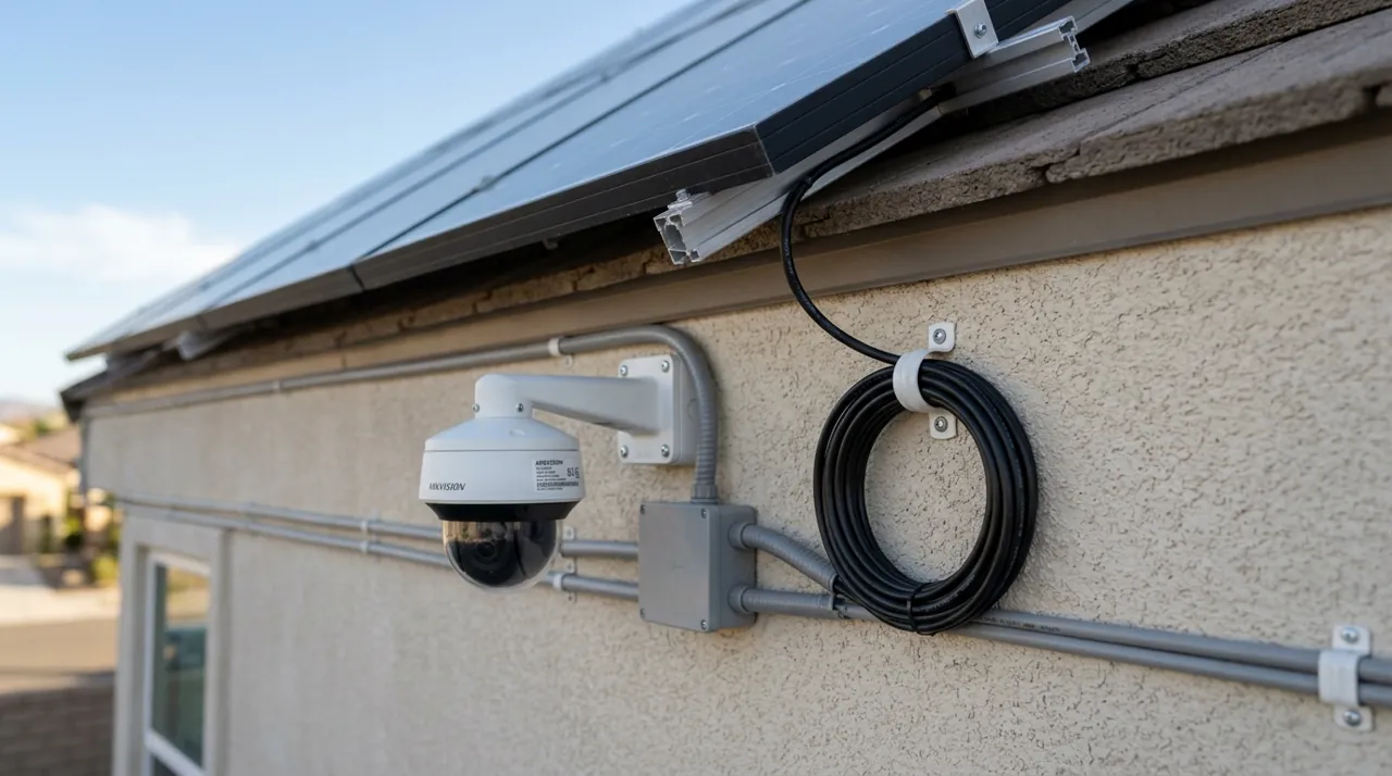 A solar panel wire installation detail