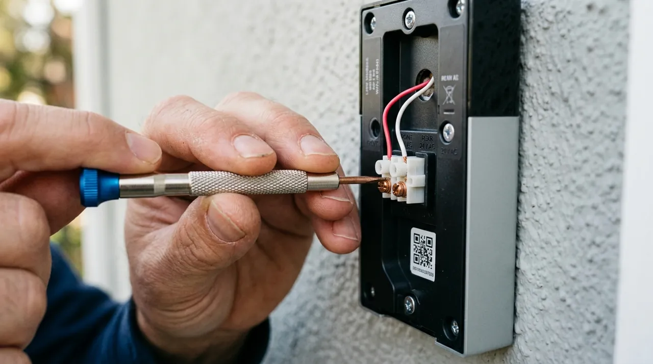 Tightening screws on a video doorbell