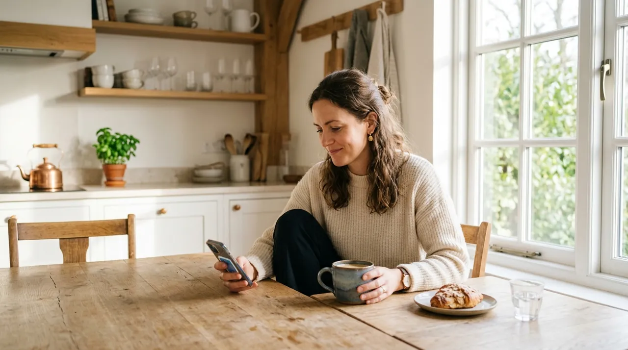 A woman looking at a smartphone