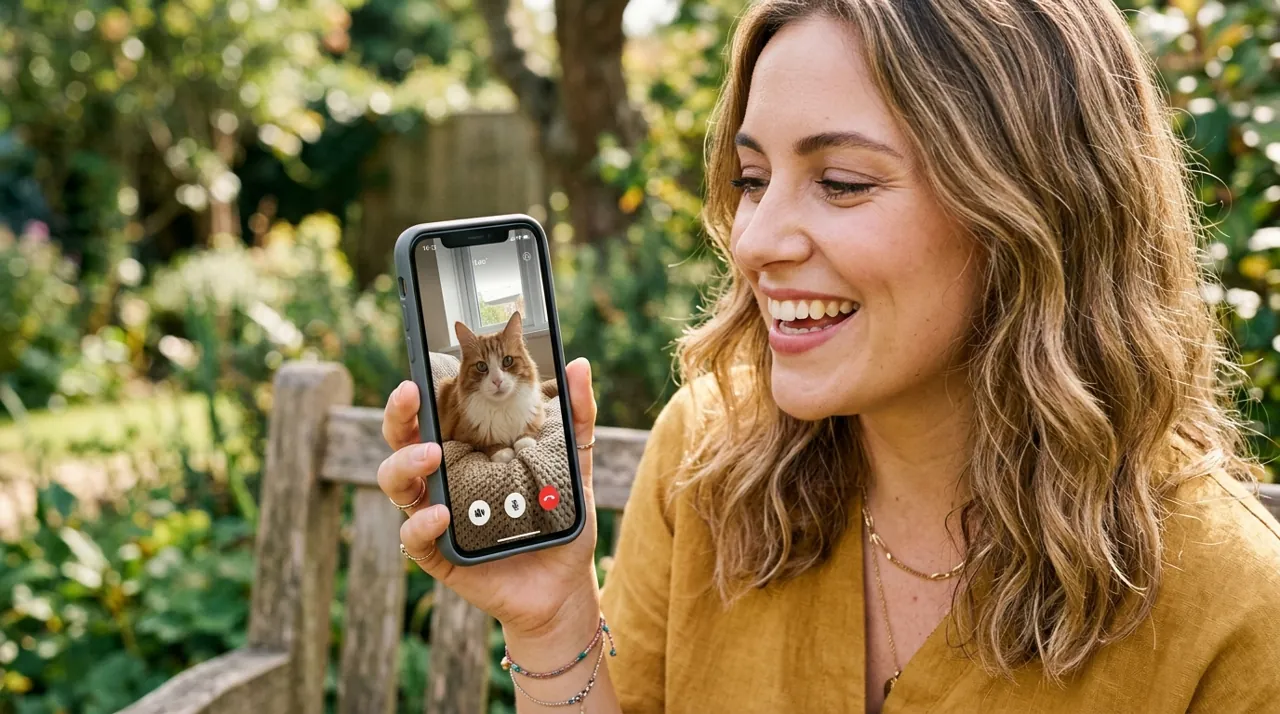 A woman smiling during a video call