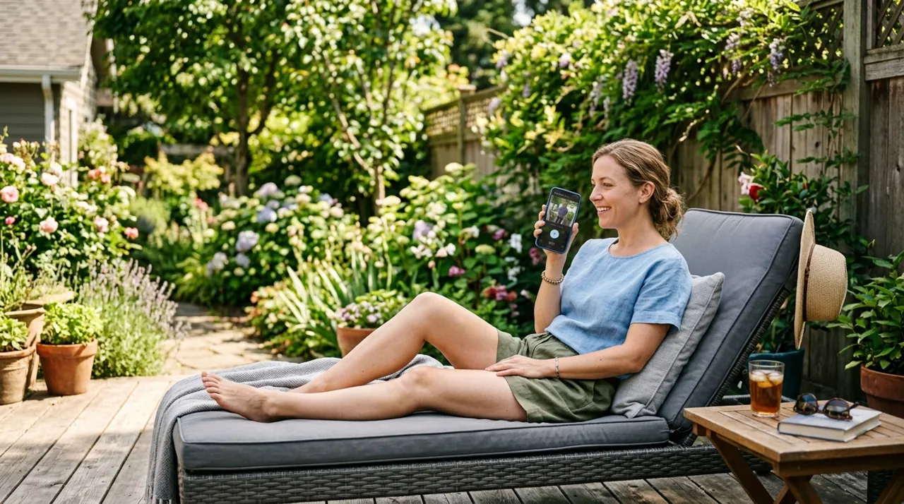 A woman speaking into a smartphone